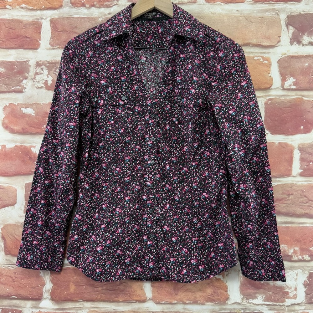 Express Shirt Essential Stretch Women's Medium Multicolor Ditsy Floral Top